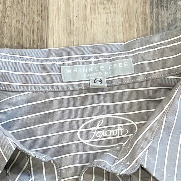 Foxcroft Womens 20W Grey White Striped Wrinkle Free Shaped Fit Button Down Shirt - Picture 2 of 5